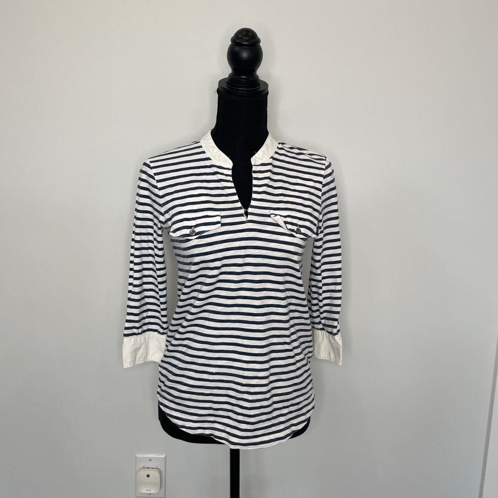 J. Crew Blue and White Stripe 3/4 Sleeve Top